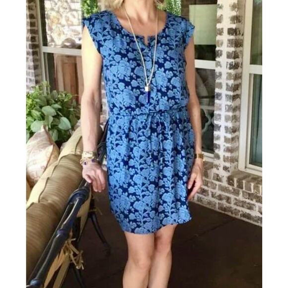 Cabi Java Blue Floral Tie Waist Cap Sleeve Button front Lightweight Dress 5265 S - Picture 12 of 16